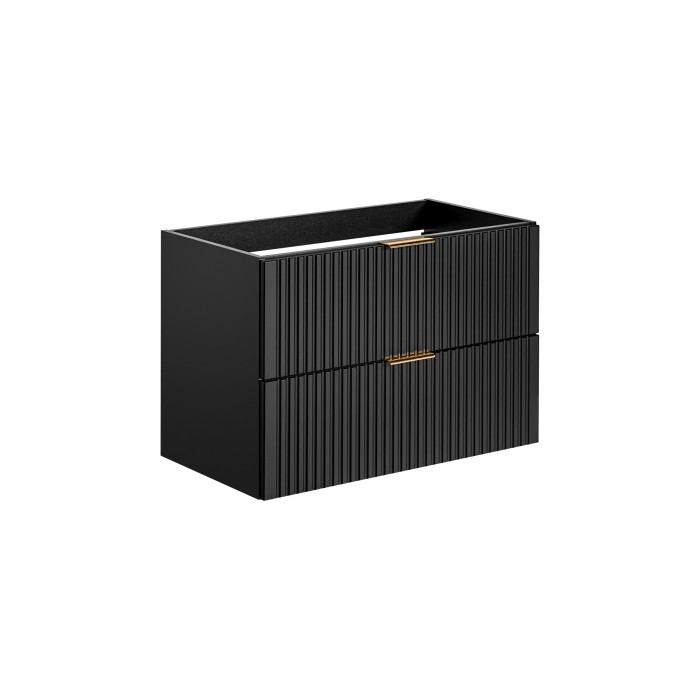 Meuble sous vasque NOXERA – 80 cm – 2 tiroirs – Noir mat – Finition rainurée suspendue 
