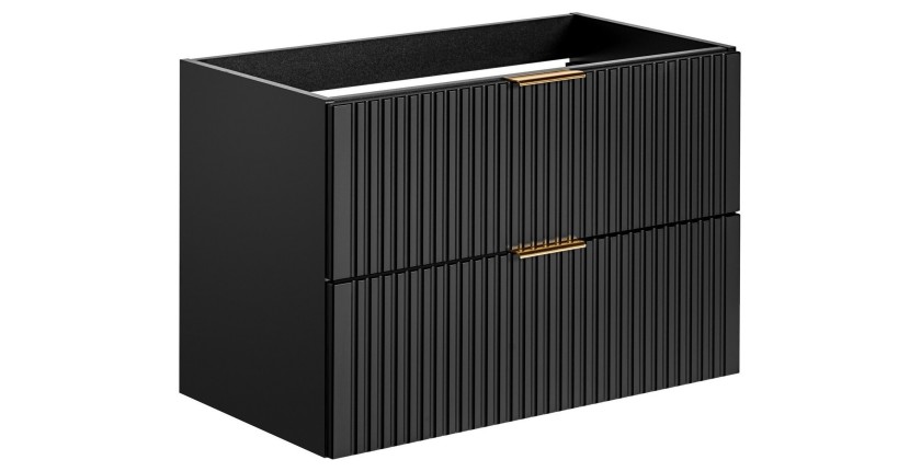 Meuble sous vasque NOXERA – 80 cm – 2 tiroirs – Noir mat – Finition rainurée suspendue 