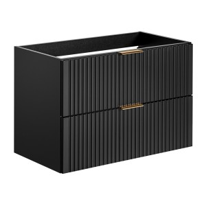 Meuble sous vasque NOXERA – 80 cm – 2 tiroirs – Noir mat – Finition rainurée suspendue 