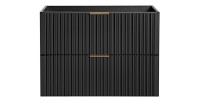 Meuble sous vasque NOXERA – 80 cm – 2 tiroirs – Noir mat – Finition rainurée suspendue 