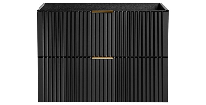 Meuble sous vasque NOXERA – 80 cm – 2 tiroirs – Noir mat – Finition rainurée suspendue 