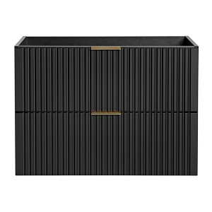 Meuble sous vasque NOXERA – 80 cm – 2 tiroirs – Noir mat – Finition rainurée suspendue 