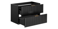 Meuble sous vasque NOXERA – 80 cm – 2 tiroirs – Noir mat – Finition rainurée suspendue 