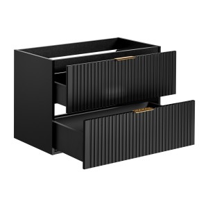 Meuble sous vasque NOXERA – 80 cm – 2 tiroirs – Noir mat – Finition rainurée suspendue 