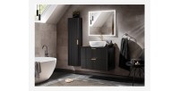 Meuble sous vasque NOXERA – 80 cm – 2 tiroirs – Noir mat – Finition rainurée suspendue 