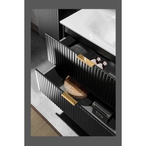 Meuble sous vasque NOXERA – 80 cm – 2 tiroirs – Noir mat – Finition rainurée suspendue 