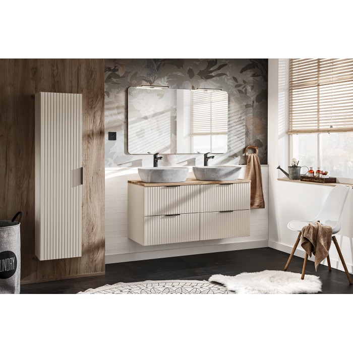 Colonne de salle de bain suspendue NOXERA – 1 porte – Beige mat – Hauteur 140 cm 
