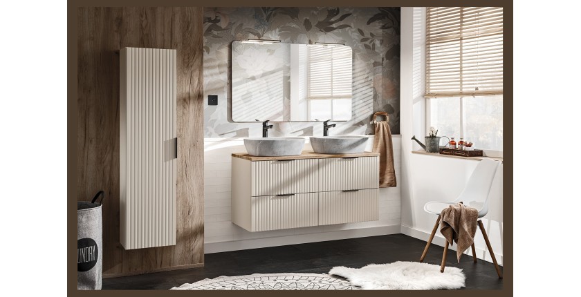Colonne de salle de bain suspendue NOXERA – 1 porte – Beige mat – Hauteur 140 cm 