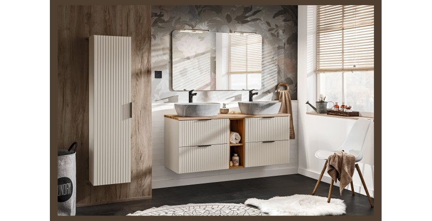 Colonne de salle de bain suspendue NOXERA – 1 porte – Beige mat – Hauteur 140 cm 