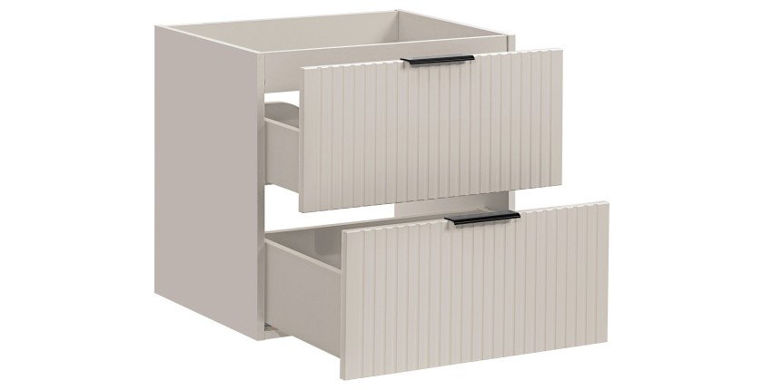 Meuble sous vasque NOXERA – 60 cm – 2 tiroirs – Beige mat – Meuble suspendu moderne 