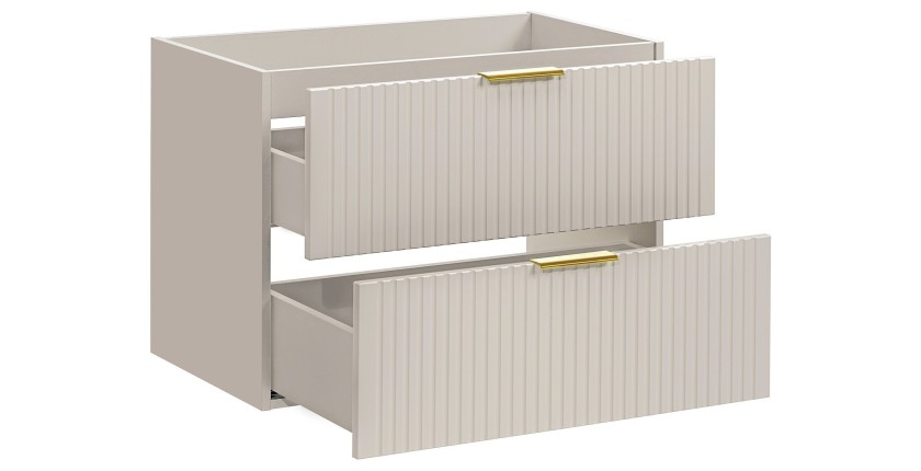 Meuble sous vasque NOXERA – 80 cm – 2 tiroirs – Beige mat – Finitions haut de gamme suspendues 