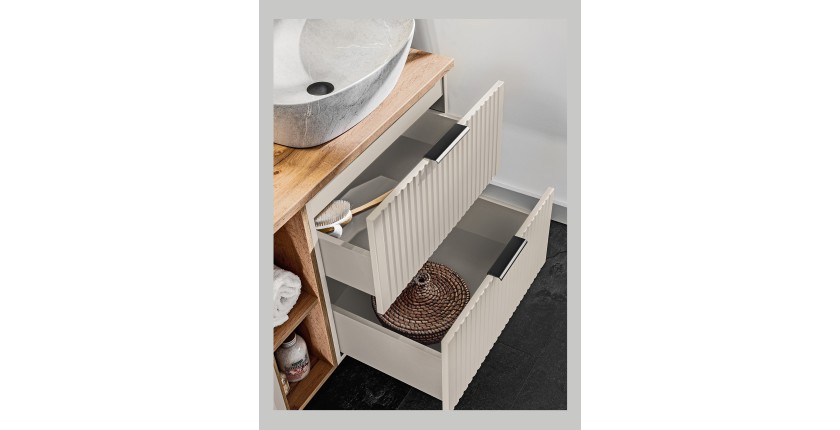 Meuble sous vasque NOXERA – 80 cm – 2 tiroirs – Beige mat – Finitions haut de gamme suspendues 