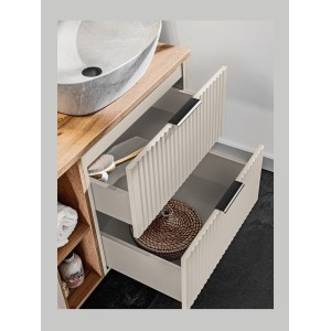 Meuble sous vasque NOXERA – 80 cm – 2 tiroirs – Beige mat – Finitions haut de gamme suspendues 