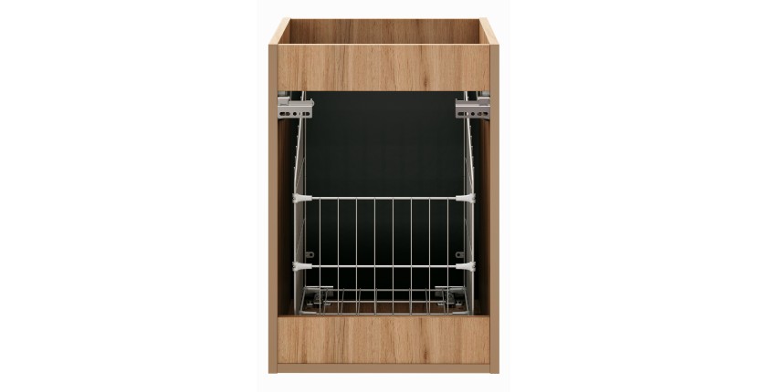 Meuble de rangement NOXERA – 40 cm – Avec panier à linge – Coloris chêne wotan – Meuble suspendu 