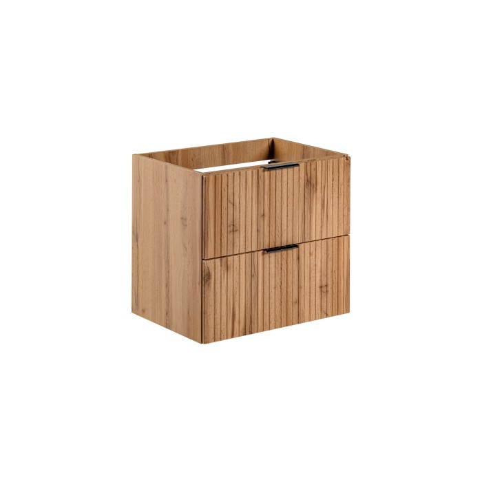Meuble sous vasque NOXERA – 60 cm – 2 tiroirs – Coloris chêne wotan – Meuble suspendu moderne 