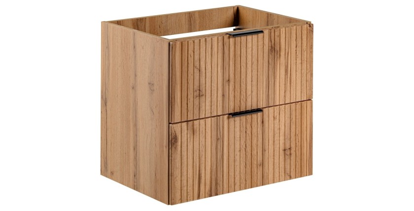 Meuble sous vasque NOXERA – 60 cm – 2 tiroirs – Coloris chêne wotan – Meuble suspendu moderne 