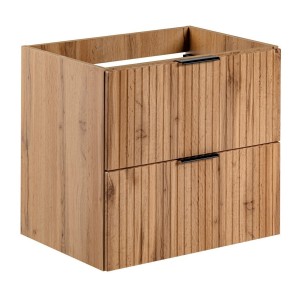 Meuble sous vasque NOXERA – 60 cm – 2 tiroirs – Coloris chêne wotan – Meuble suspendu moderne 