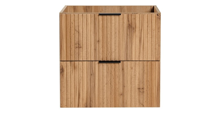 Meuble sous vasque NOXERA – 60 cm – 2 tiroirs – Coloris chêne wotan – Meuble suspendu moderne 
