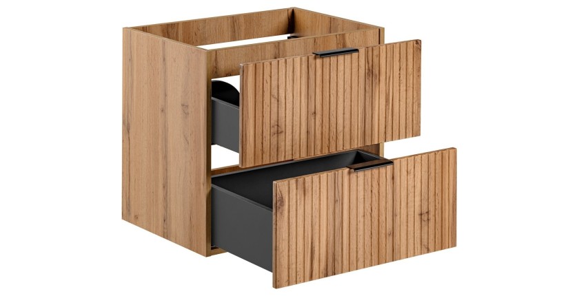 Meuble sous vasque NOXERA – 60 cm – 2 tiroirs – Coloris chêne wotan – Meuble suspendu moderne 