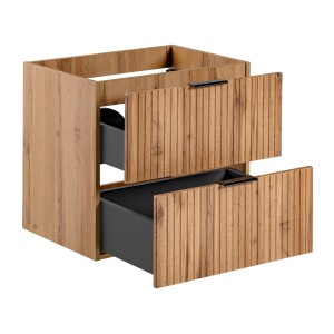 Meuble sous vasque NOXERA – 60 cm – 2 tiroirs – Coloris chêne wotan – Meuble suspendu moderne 
