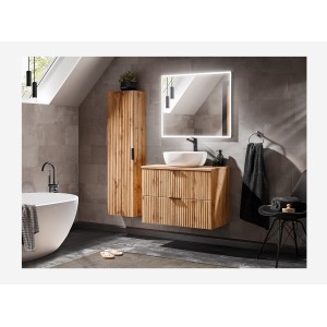 Meuble sous vasque NOXERA – 60 cm – 2 tiroirs – Coloris chêne wotan – Meuble suspendu moderne 