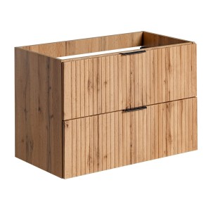 Meuble sous vasque NOXERA – 80 cm – 2 tiroirs – Coloris chêne wotan – Meuble suspendu élégant 