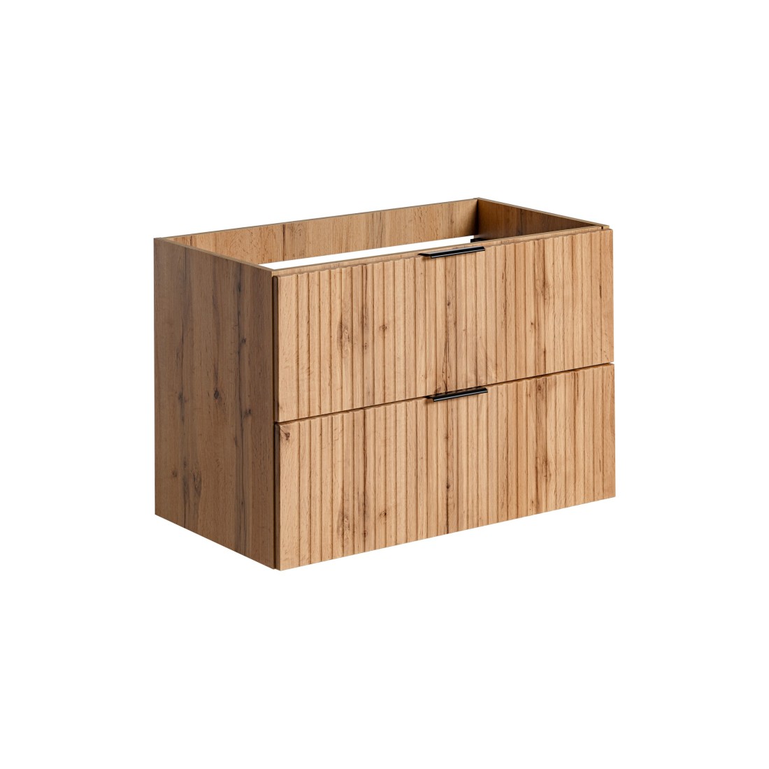 Meuble sous vasque NOXERA – 80 cm – 2 tiroirs – Coloris chêne wotan – Meuble suspendu élégant 