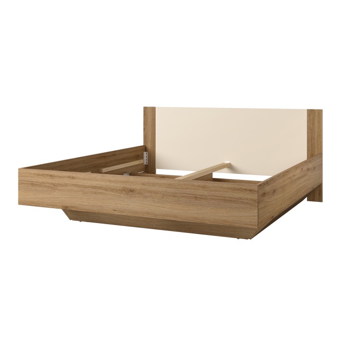 Bett VERTIGO – 180x200 cm – Wildeiche und Sandbeige – Ohne Lattenrost – Designfuß
