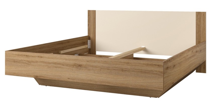 Lit VERTIGO – 180x200 cm – Chêne sauvage et beige sable – Sans sommier – Pied de lit design