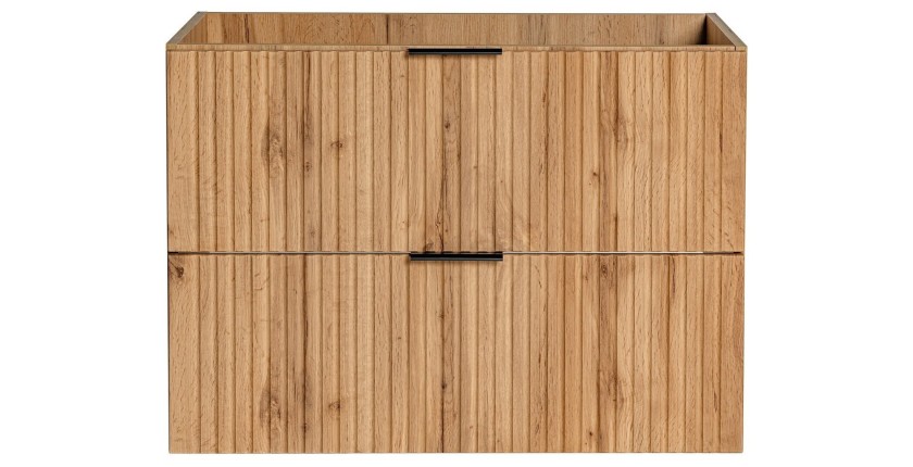 Meuble sous vasque NOXERA – 80 cm – 2 tiroirs – Coloris chêne wotan – Meuble suspendu élégant 