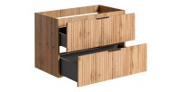 Meuble sous vasque NOXERA – 80 cm – 2 tiroirs – Coloris chêne wotan – Meuble suspendu élégant 