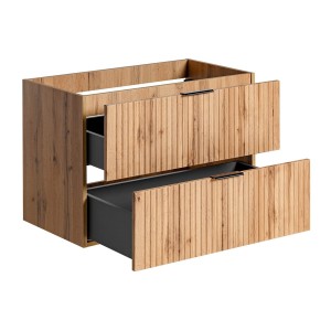 Meuble sous vasque NOXERA – 80 cm – 2 tiroirs – Coloris chêne wotan – Meuble suspendu élégant 