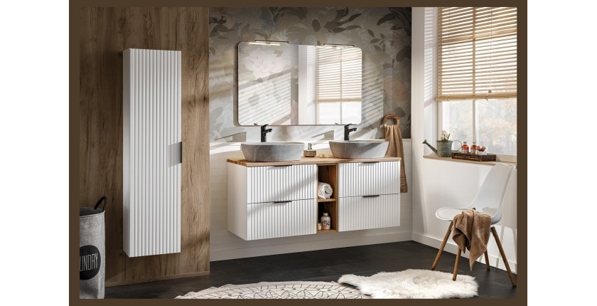Colonne salle de bain NOXERA – 1 porte – Coloris blanc mat – Hauteur 140 cm – À suspendre 