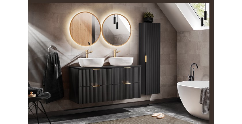 Meuble de rangement salle de bain NOXERA – Avec panier à linge – Blanc mat – 40 cm – À suspendre 