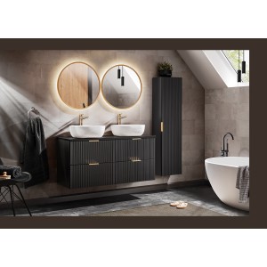 Meuble de rangement salle de bain NOXERA – Avec panier à linge – Blanc mat – 40 cm – À suspendre 