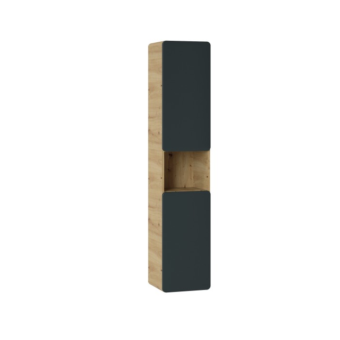 Colonne salle de bain suspendue ERBANO – 1 porte – Coloris chêne clair et gris anthracite – H170 cm 