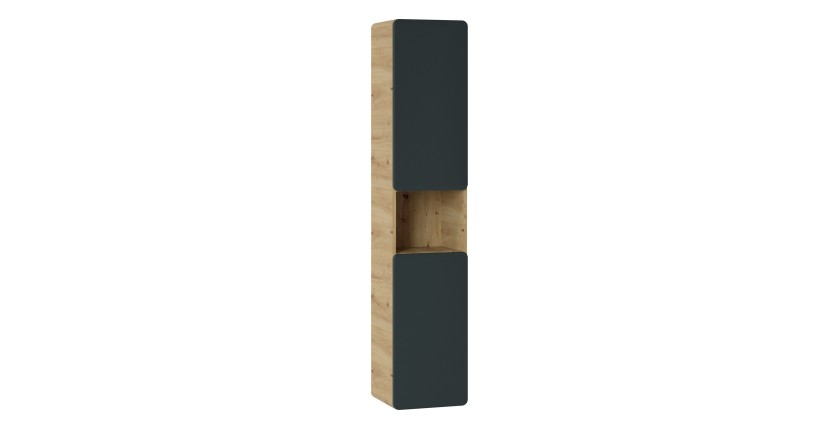 Colonne salle de bain suspendue ERBANO – 1 porte – Coloris chêne clair et gris anthracite – H170 cm 