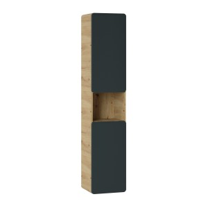 Colonne salle de bain suspendue ERBANO – 1 porte – Coloris chêne clair et gris anthracite – H170 cm 
