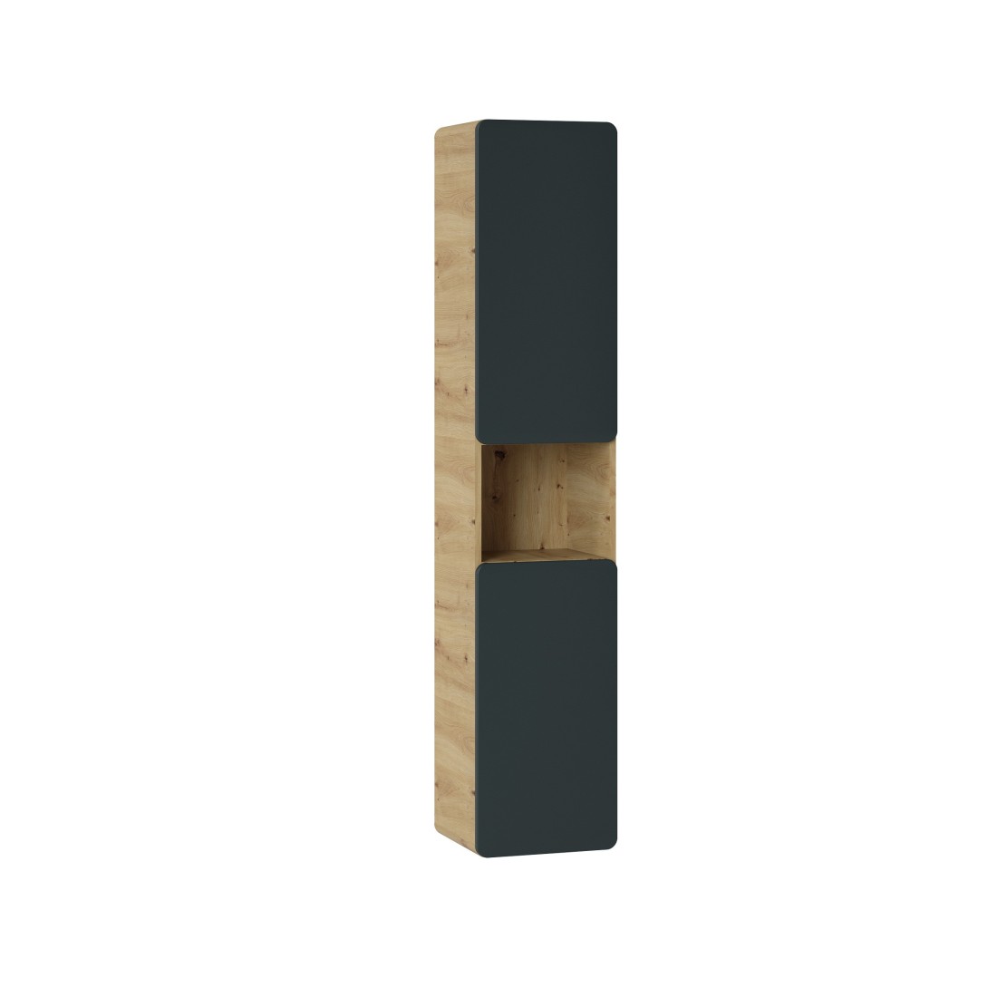 Colonne salle de bain suspendue ERBANO – 1 porte – Coloris chêne clair et gris anthracite – H170 cm 