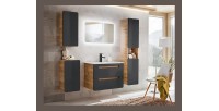 Colonne salle de bain suspendue ERBANO – 1 porte – Coloris chêne clair et gris anthracite – H170 cm 