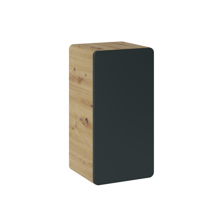 Meuble de rangement salle de bain suspendu ERBANO – 1 porte – Coloris chêne clair et gris anthracite 