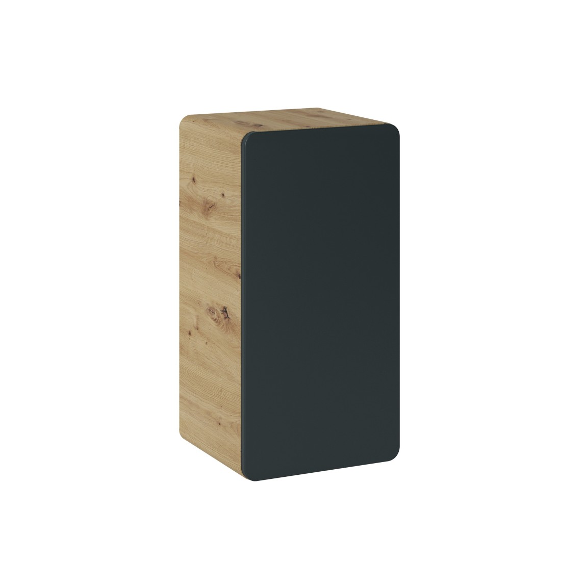 Meuble de rangement salle de bain suspendu ERBANO – 1 porte – Coloris chêne clair et gris anthracite 