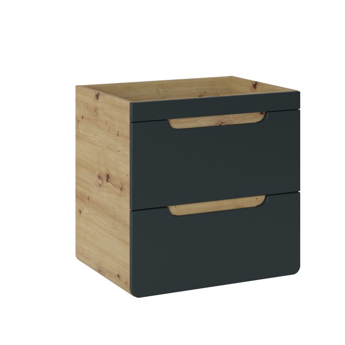Meuble sous vasque suspendu ERBANO – 60 cm – Coloris chêne clair et gris anthracite 