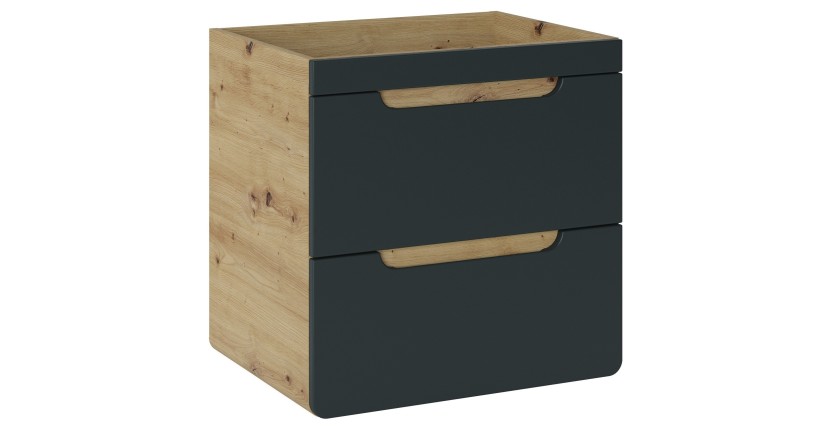 Meuble sous vasque suspendu ERBANO – 60 cm – Coloris chêne clair et gris anthracite 