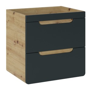 Meuble sous vasque suspendu ERBANO – 60 cm – Coloris chêne clair et gris anthracite 