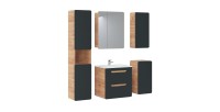 Meuble sous vasque suspendu ERBANO – 60 cm – Coloris chêne clair et gris anthracite 