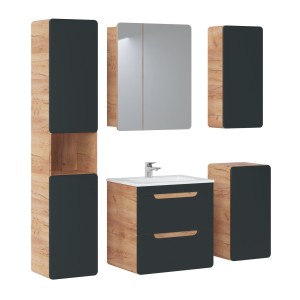 Meuble sous vasque suspendu ERBANO – 60 cm – Coloris chêne clair et gris anthracite 
