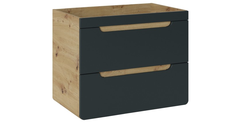 Meuble sous vasque suspendu ERBANO – 70 cm – Coloris chêne clair et gris anthracite 