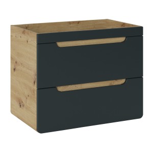 Meuble sous vasque suspendu ERBANO – 70 cm – Coloris chêne clair et gris anthracite 
