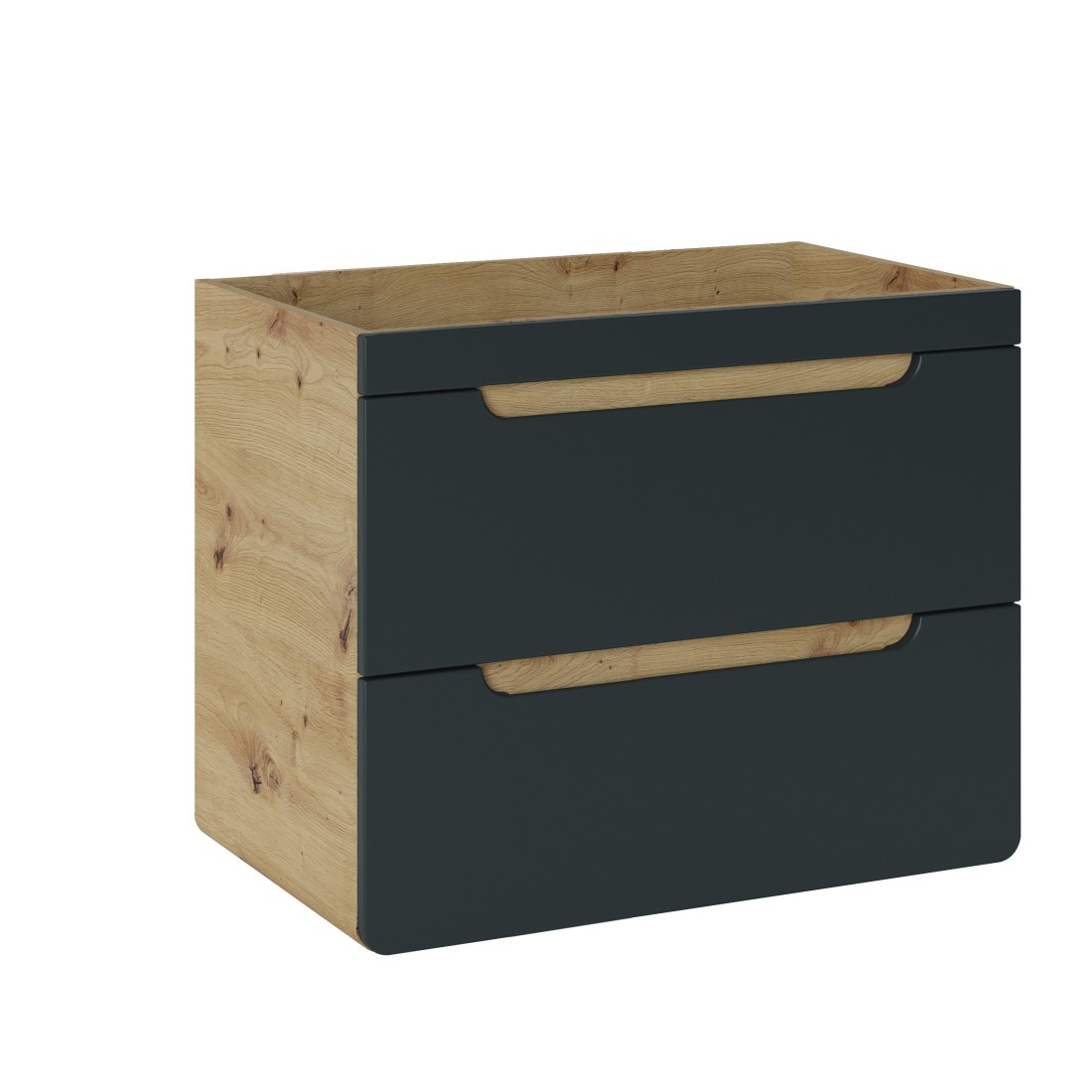 Meuble sous vasque suspendu ERBANO – 70 cm – Coloris chêne clair et gris anthracite 